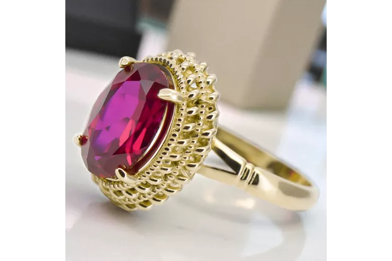 14 كارت من الذهب الأصفر الروبين خاتم حرف يدوية فينتاج vrc068y